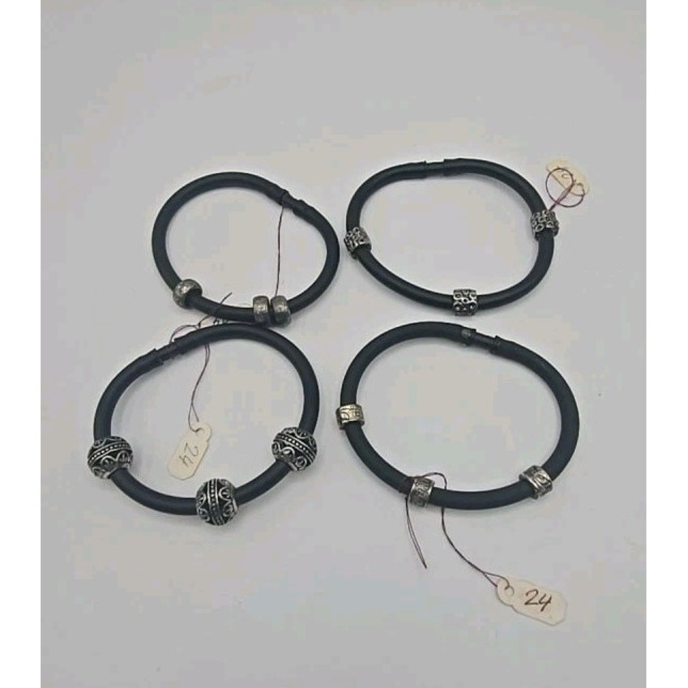 Lot Of 4 M Rubber Tube Bracelets Triple Bead Handmade